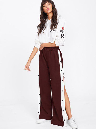 Tape Button Side Wide Leg Pants-bottom-Des Mess