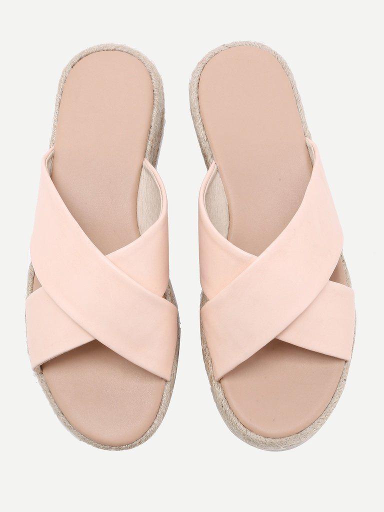 Cross Strap Woven Flatform Sliders-shoes-Des Mess