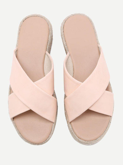 Cross Strap Woven Flatform Sliders-shoes-Des Mess