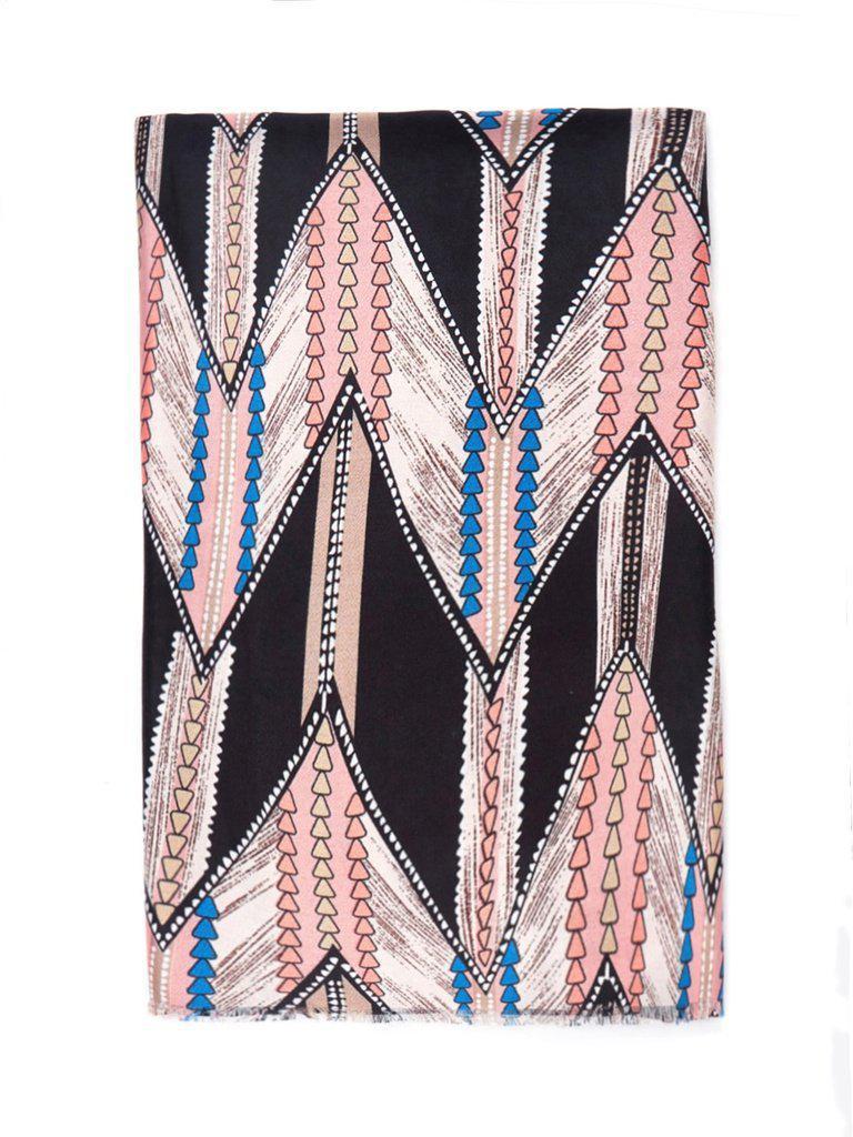 Frayed Trim Geometric Pattern Scarf-accessories-Des Mess
