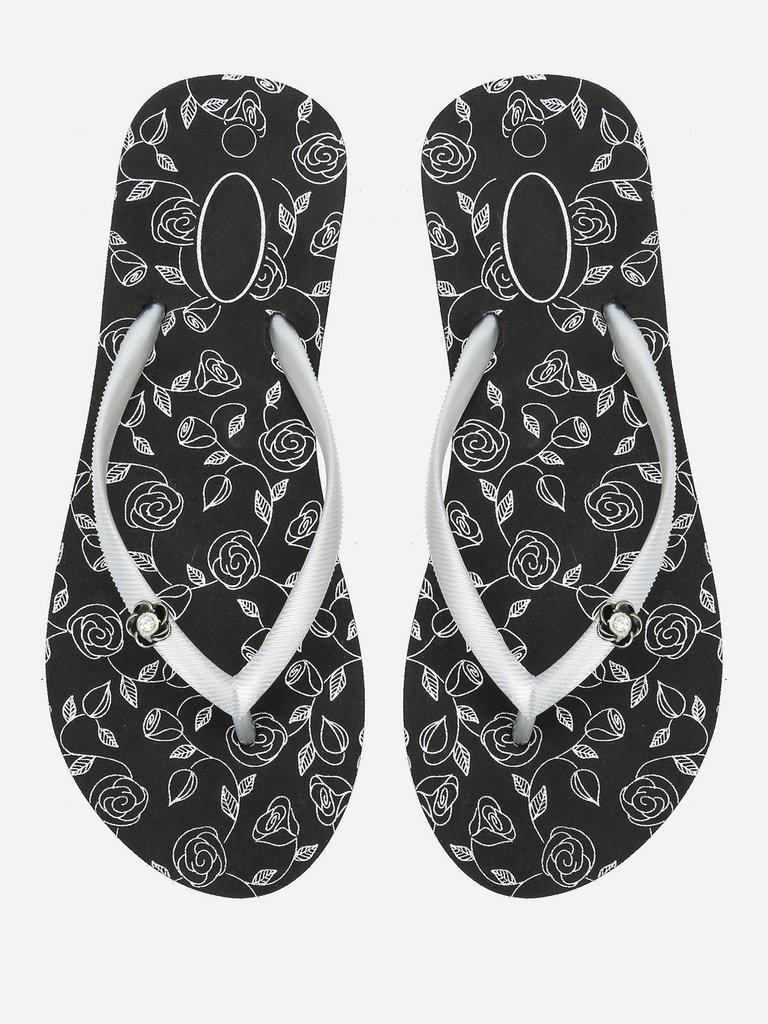 Rose Print Flip Flops-shoes-Des Mess
