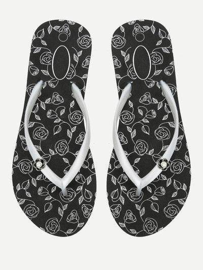 Rose Print Flip Flops-shoes-Des Mess