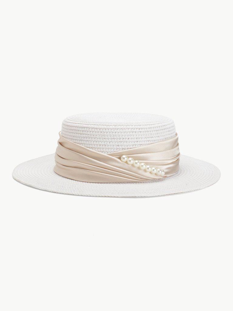 Faux Pearl Detail Straw Hat-accessories-Des Mess