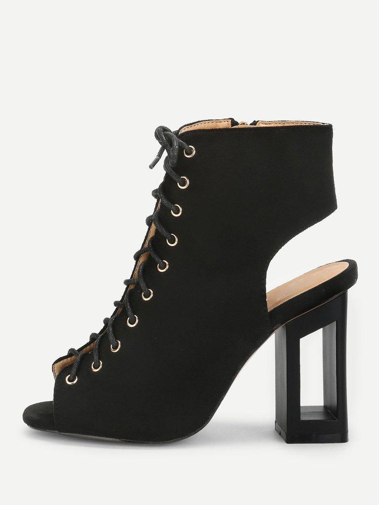 Open Back Lace Up Heeled Sandals-shoes-Des Mess