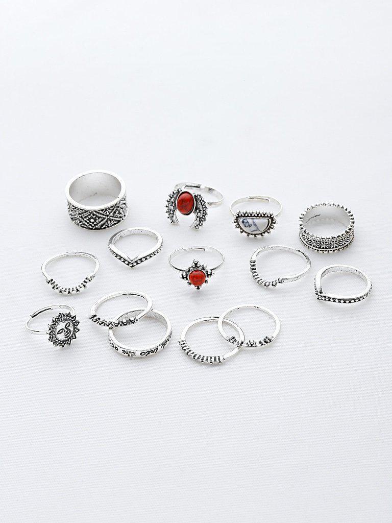 Red And White Turquoise Stone Vintage Rings Set-jewelry-Des Mess