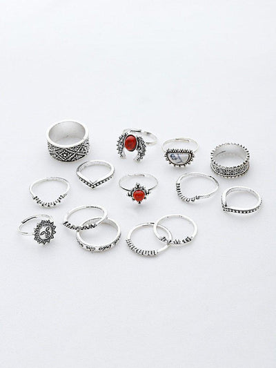 Red And White Turquoise Stone Vintage Rings Set-jewelry-Des Mess
