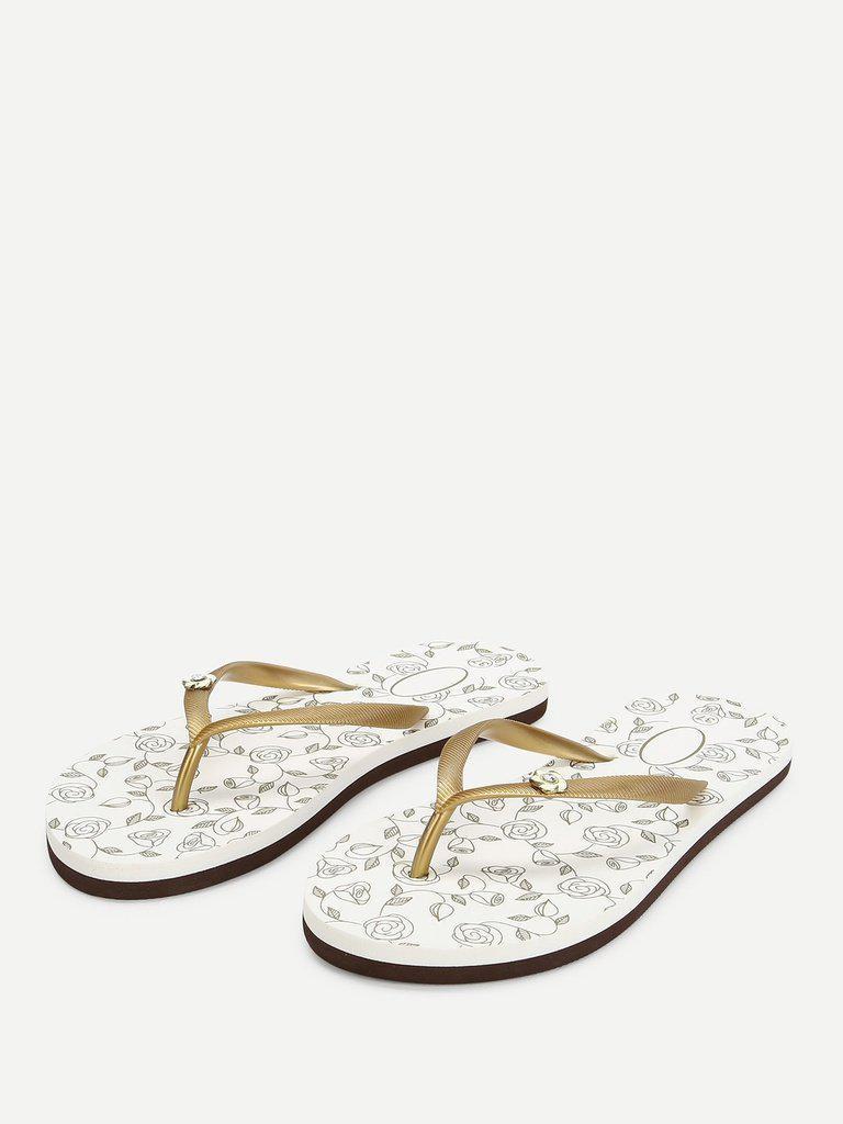 Rose Print Flip Flops-shoes-Des Mess