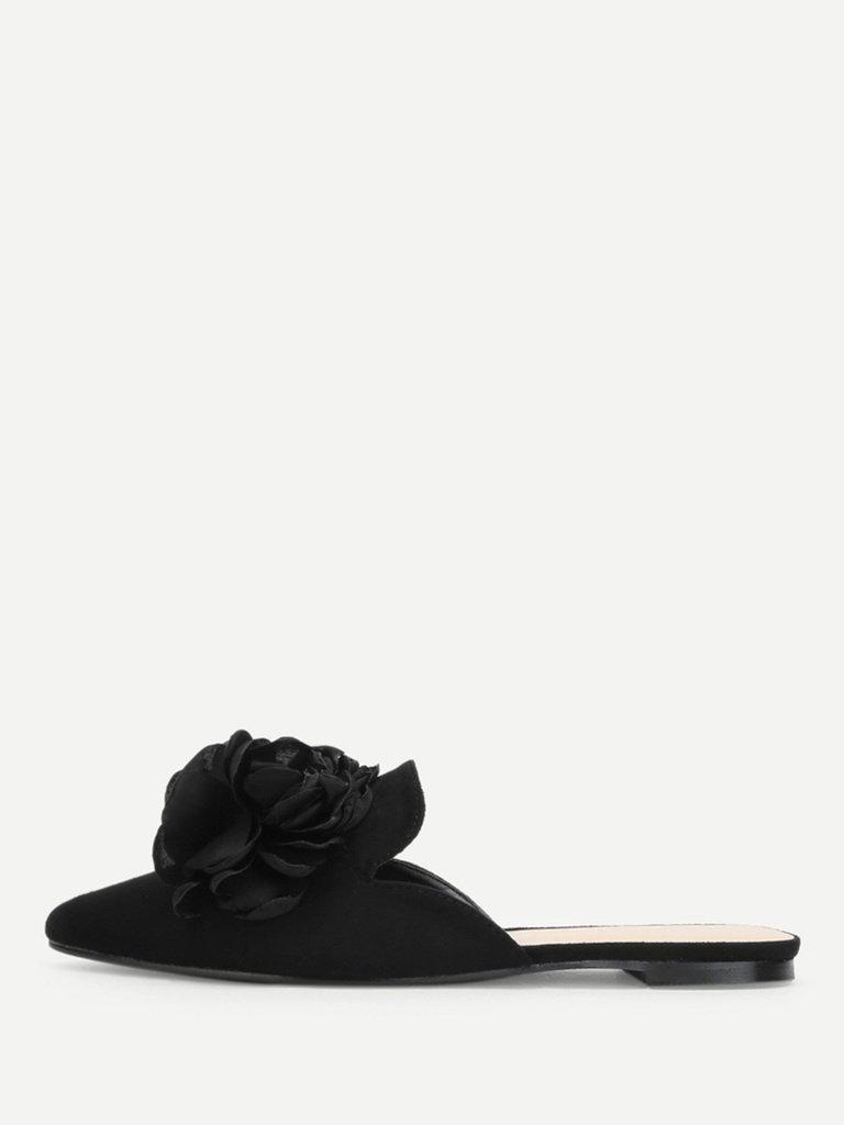 Flower Applique Flat Mules-shoes-Des Mess