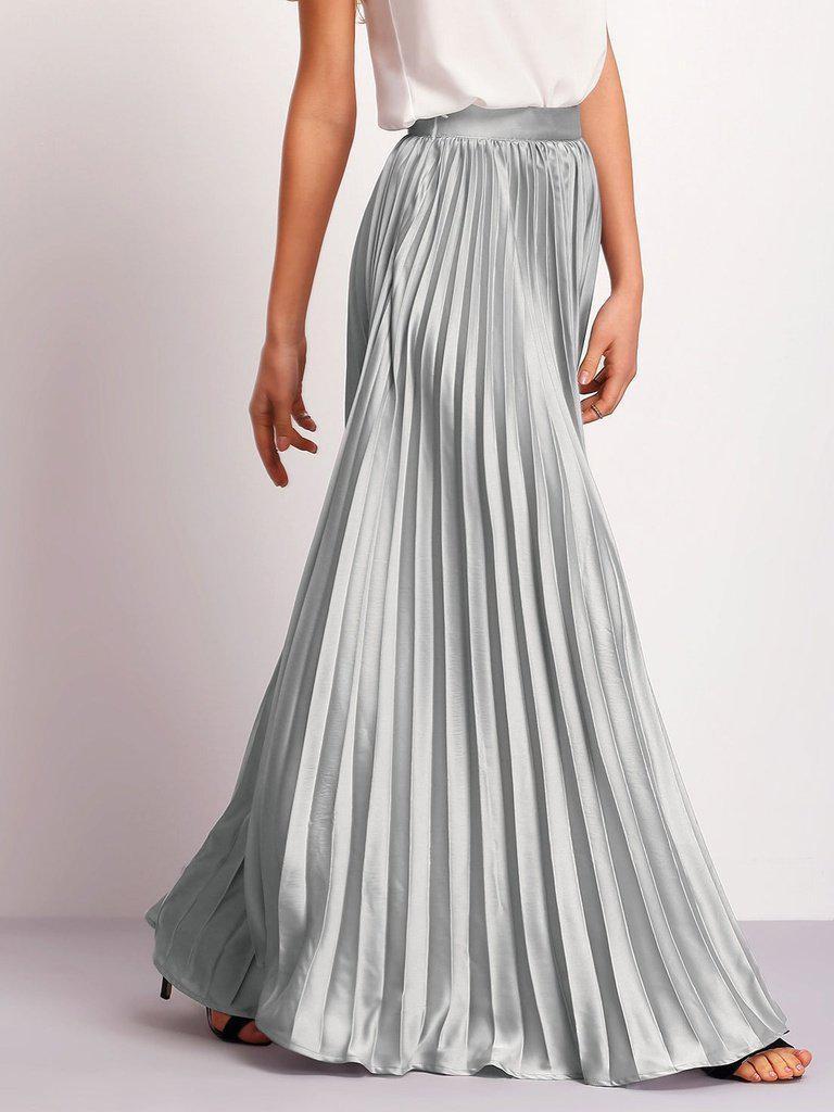 Zipper Side Pleated Flare Maxi Skirt-bottom-Des Mess