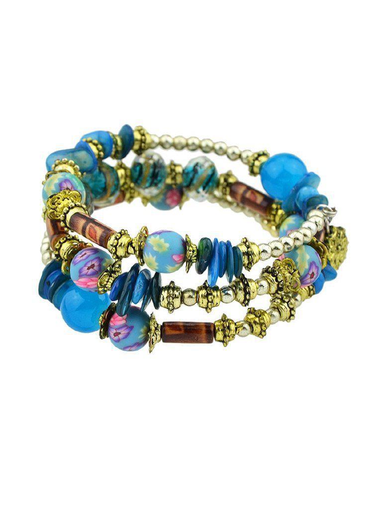 Blue Handmade Beaded Winding Bracelet--Des Mess