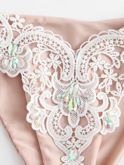 Lace Overlay Rhinestone Bikini Set--Des Mess