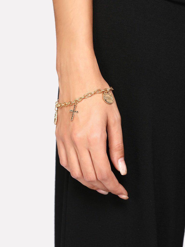 Snowflake & Cross Charm Link Bracelet--Des Mess