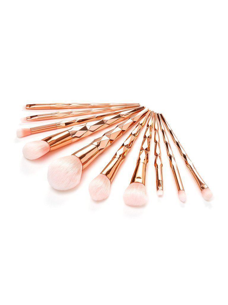 Metallic Handle Makeup Brush 10pcs-makeup-Des Mess