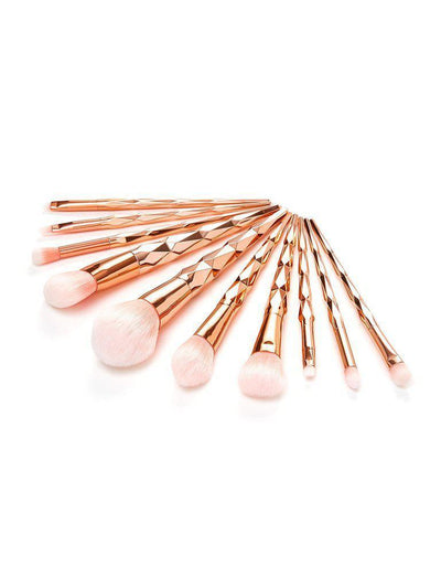 Metallic Handle Makeup Brush 10pcs-makeup-Des Mess