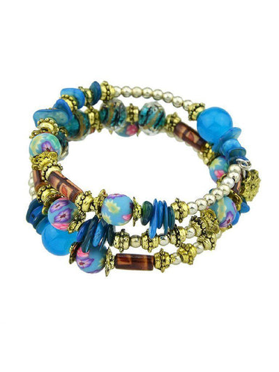 Blue Handmade Beaded Winding Bracelet--Des Mess