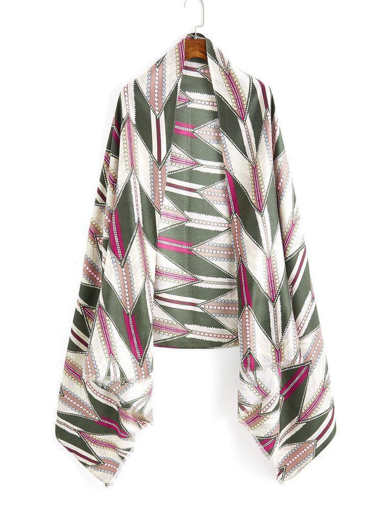 Frayed Trim Geometric Pattern Scarf-accessories-Des Mess