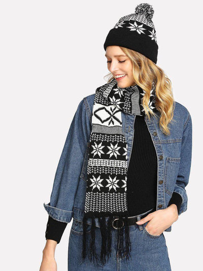 Pom Pom Knit Beanie Cap With Scarf--Des Mess
