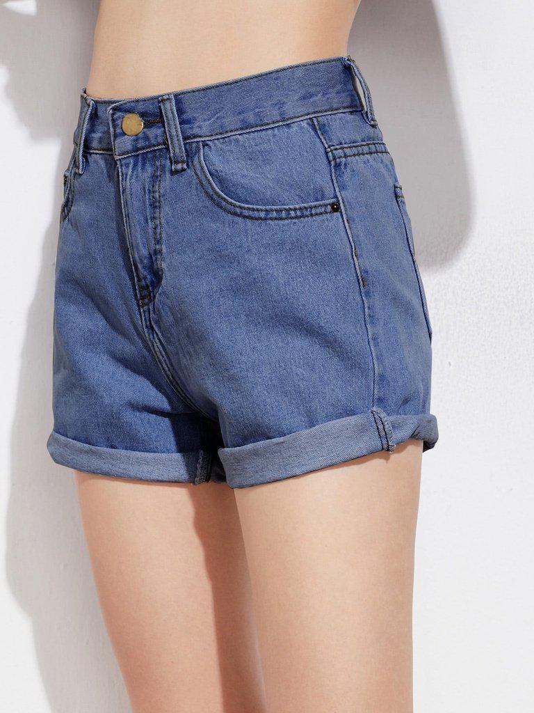 Rolled Cuffed Denim Shorts-bottom-Des Mess