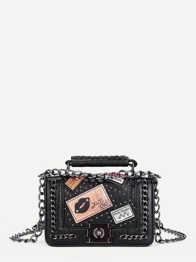 Patch Decorated Chain Crossbody Bag-accessories-Des Mess