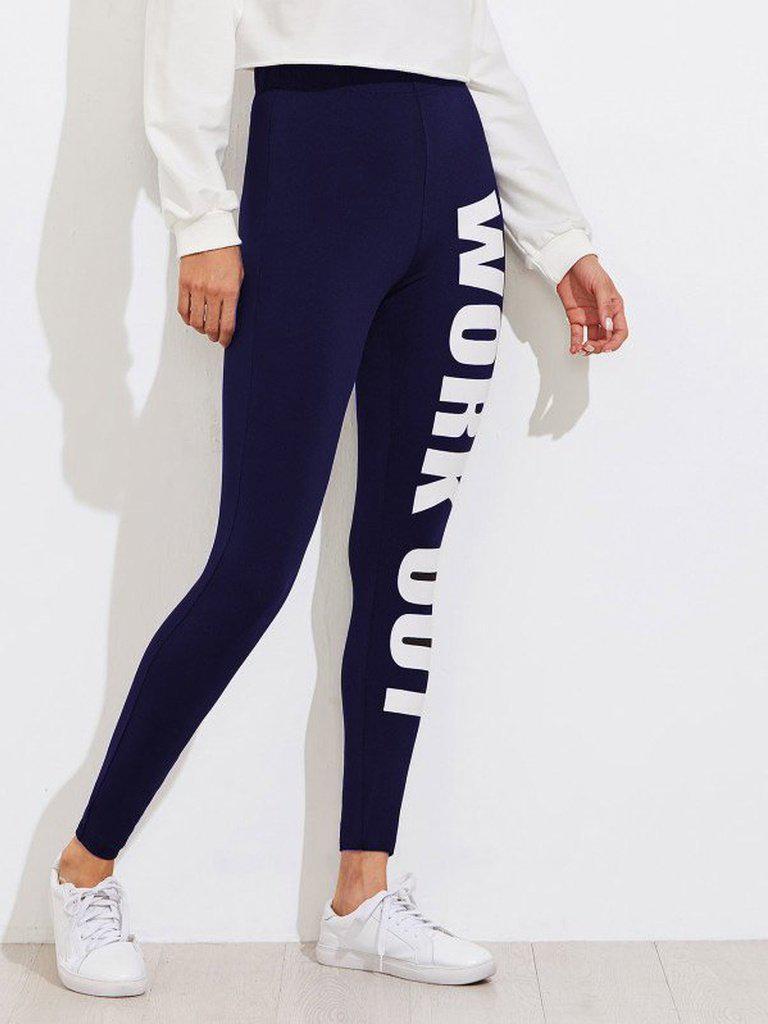 Slogan Print Leggings-bottom-Des Mess