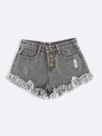 Raw Hem Ripped Denim Shorts-bottom-Des Mess
