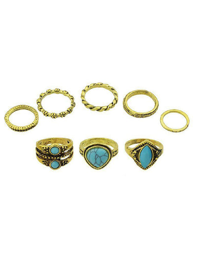 Turquoise Ring Set 8-Pieces Set-jewelry-Des Mess