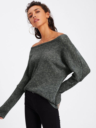 Asymmetric Shoulder Batwing Sleeve Sweater-outerwear-Des Mess