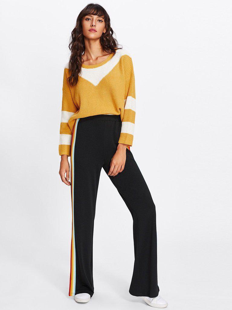 Rainbow Tape Side Split Pants-bottom-Des Mess
