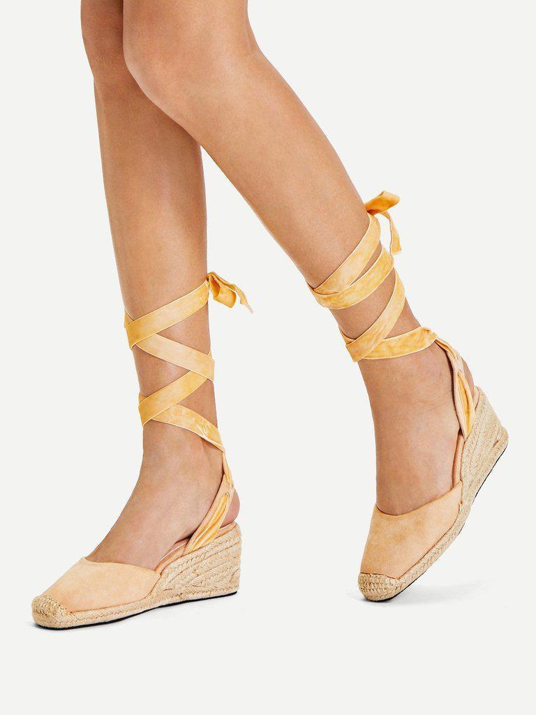 Tie Leg Velvet Cap Toe Wedges-shoes-Des Mess