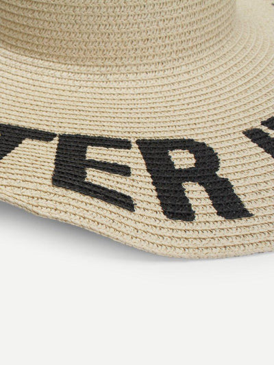 Letter Print Wide Brim Straw Hat-accessories-Des Mess