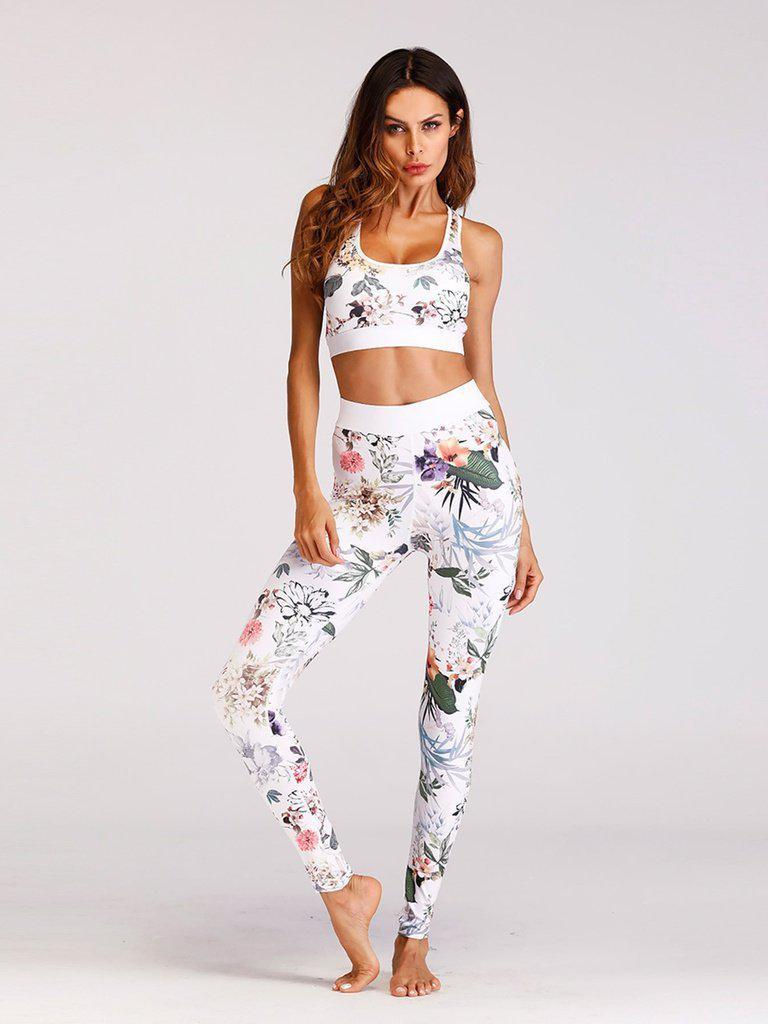 Floral Print Sports Bra With Leggings-sportswear-Des Mess