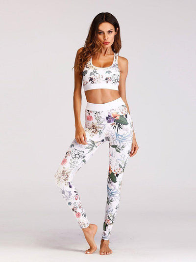 Floral Print Sports Bra With Leggings-sportswear-Des Mess