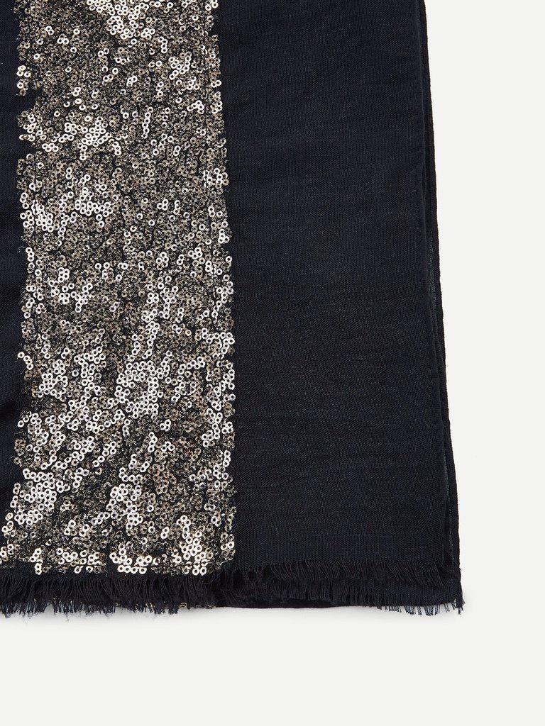Contrast Sequin Panel Raw Edge Scarf-accessories-Des Mess