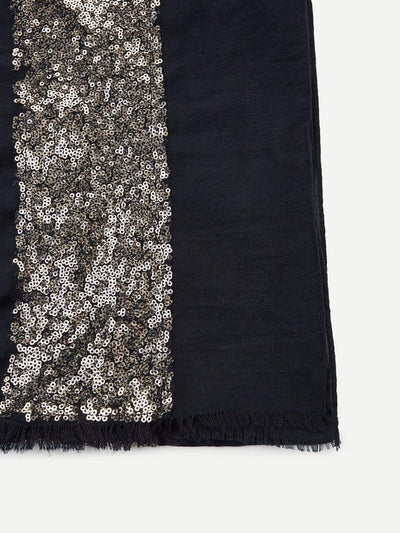 Contrast Sequin Panel Raw Edge Scarf-accessories-Des Mess