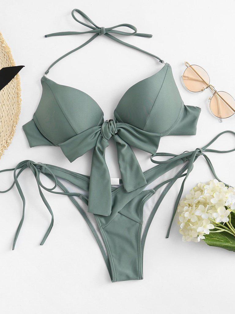 Crossover Bow Tie Bikini Set-swimwear-Des Mess