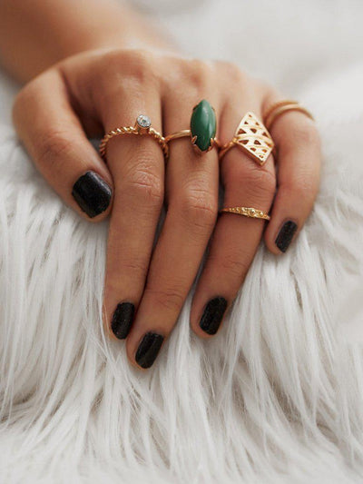 Gemstone Hollow Ring Set 5pcs-jewelry-Des Mess
