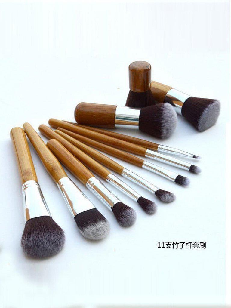 11 Pcs Bamboo Makeup Foundation Fiber Liner Eyeshadow Cosmetic Brush Set Bag Kit--Des Mess