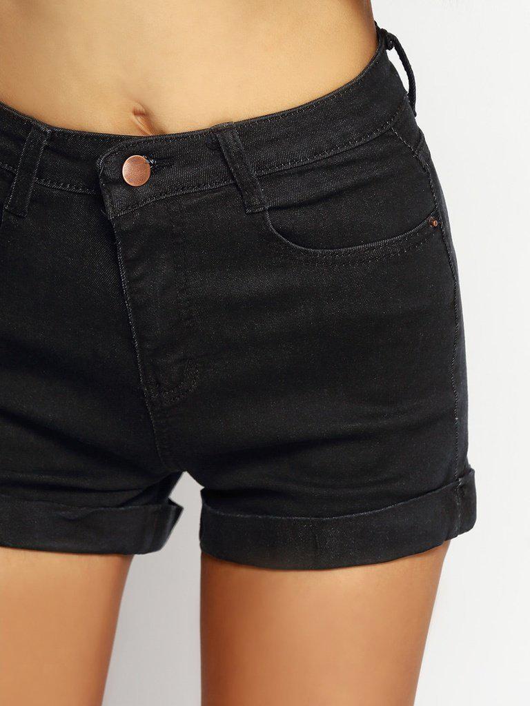 Pockets Rolled Hem Denim Shorts-bottom-Des Mess