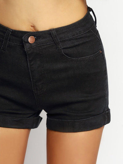 Pockets Rolled Hem Denim Shorts-bottom-Des Mess