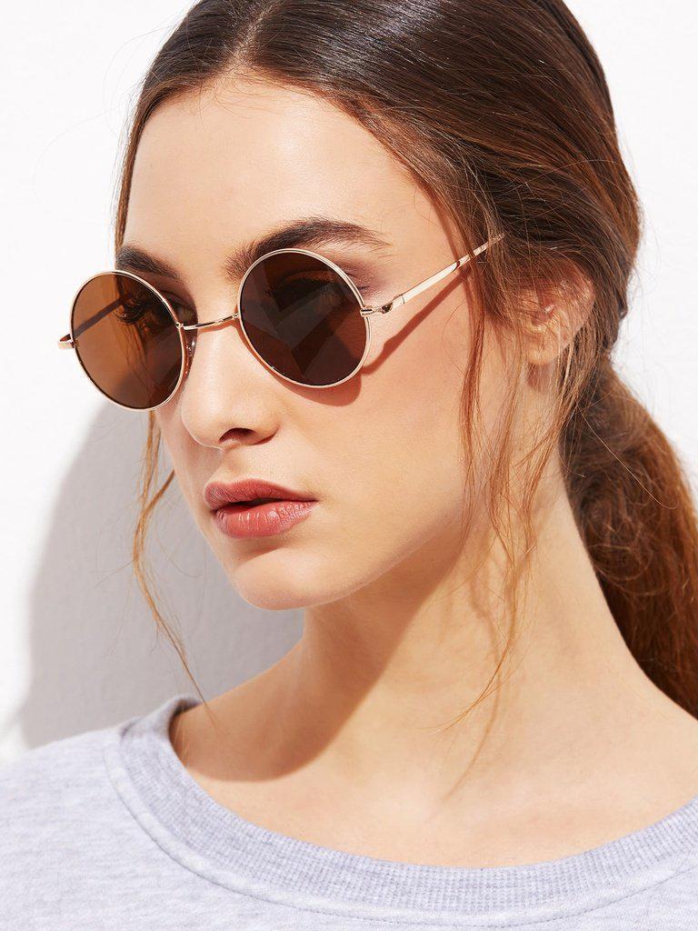 Gold Frame Brown Round Lens Sunglasses-accessories-Des Mess