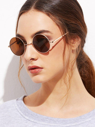 Gold Frame Brown Round Lens Sunglasses-accessories-Des Mess