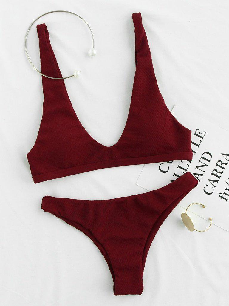 Plunge Neckline Open Back Bikini Set-swimwear-Des Mess