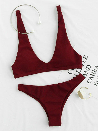 Plunge Neckline Open Back Bikini Set-swimwear-Des Mess