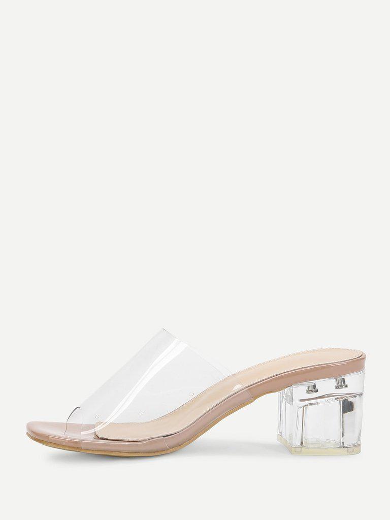 Chunky Heeled Clear Mule Sandals-shoes-Des Mess
