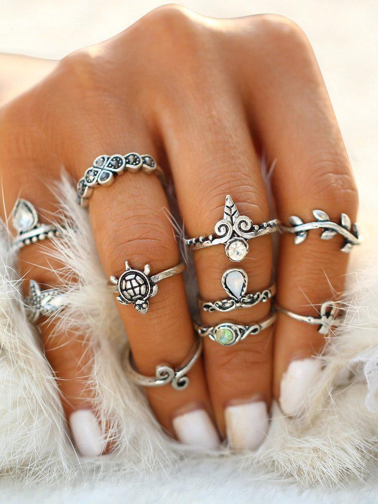 Starfish And Tortoise Design Ring Set 10pcs-jewelry-Des Mess