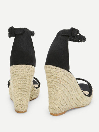 Plaited Strap Espadrille Wedge Sandals-shoes-Des Mess