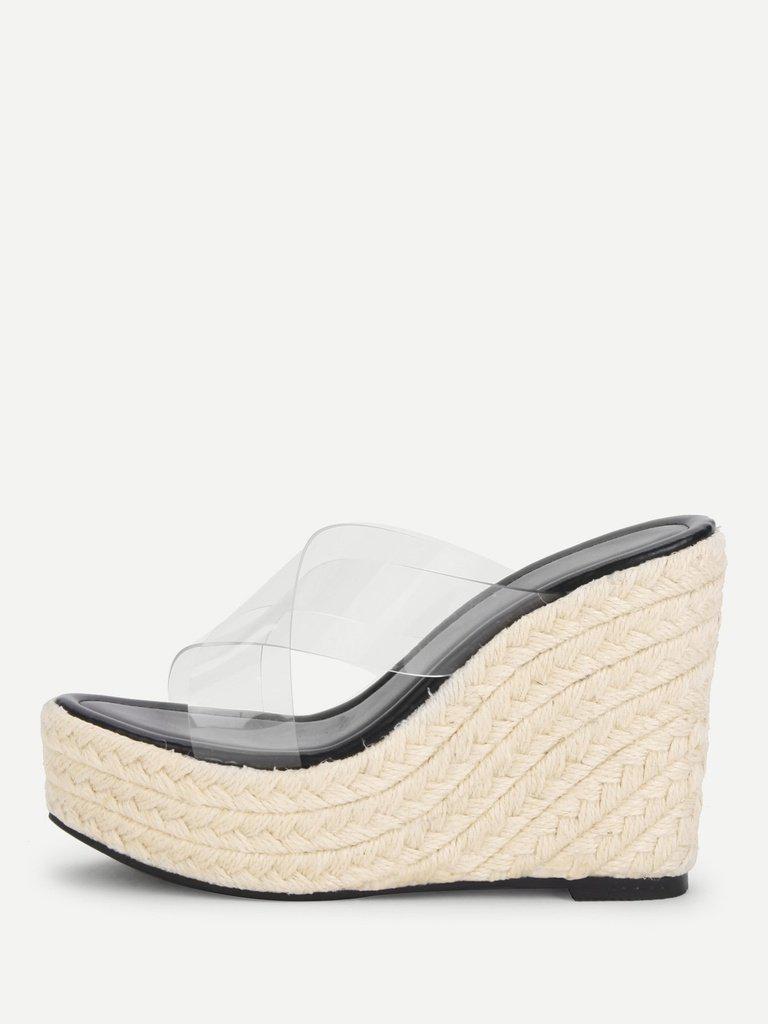 Criss Cross Clear Strap Wedge Sandals-shoes-Des Mess