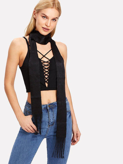 Fringe Trim Skinny Scarf-accessories-Des Mess