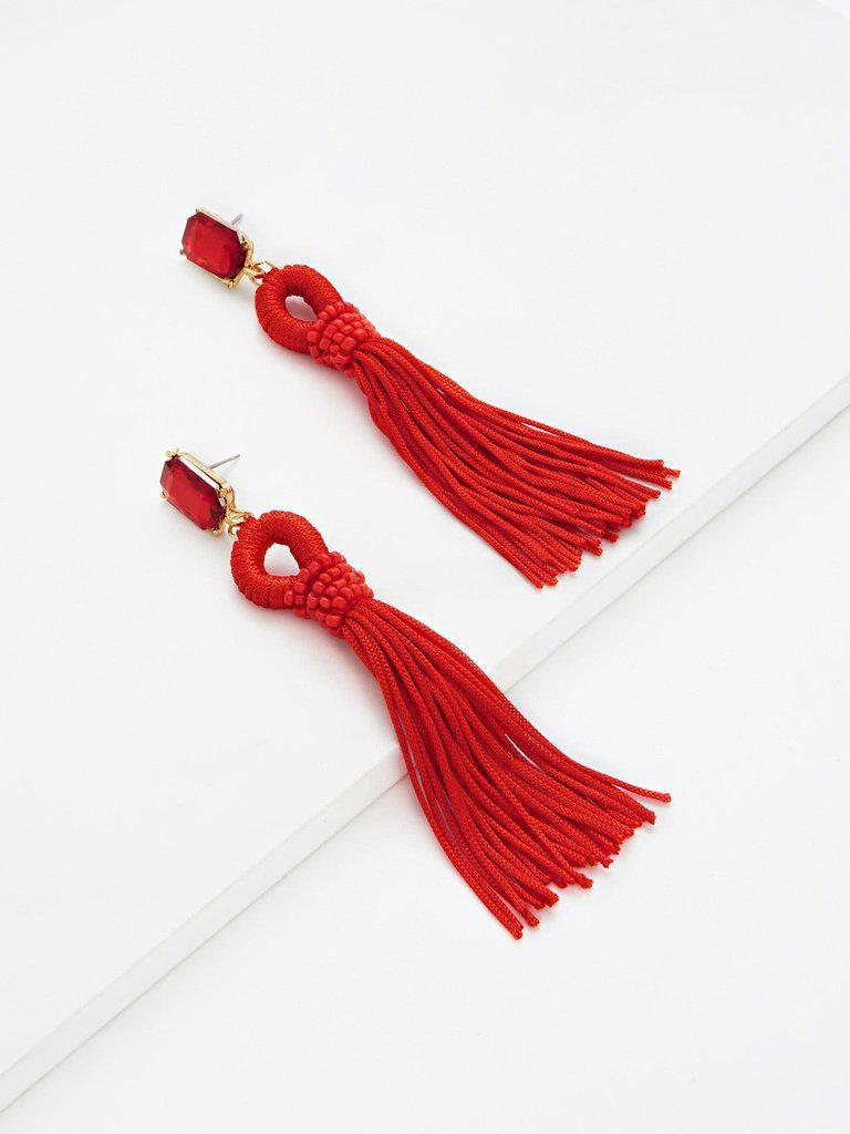 Rhinestone Top Tassel Drop Earrings-jewelry-Des Mess