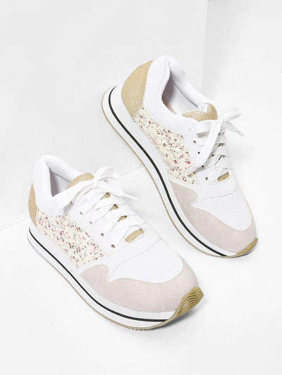 Flower Lace Panel Lace Up Trainers-shoes-Des Mess